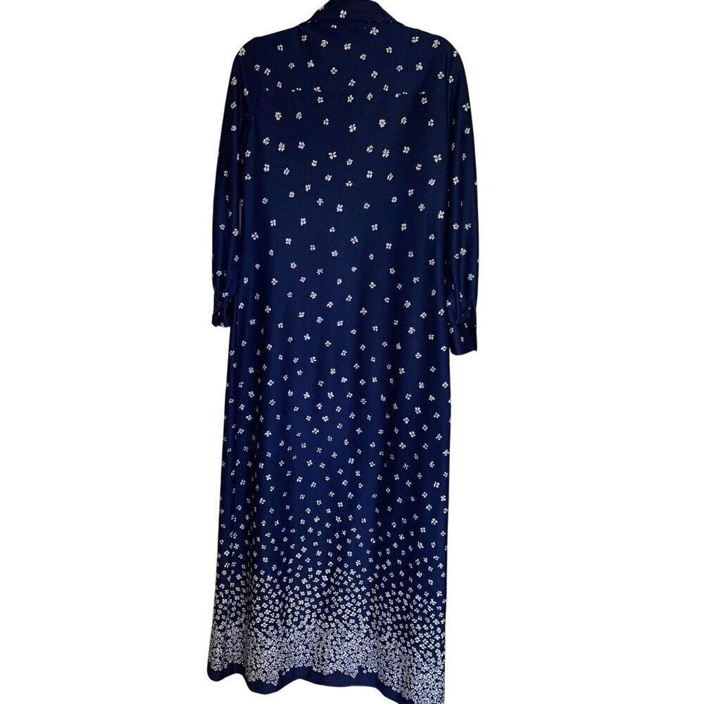 Parade Vintage 1970s Womens Shirt Dress Size Large Blue Floral Maxi Long Sleeve - Picture 2 of 9